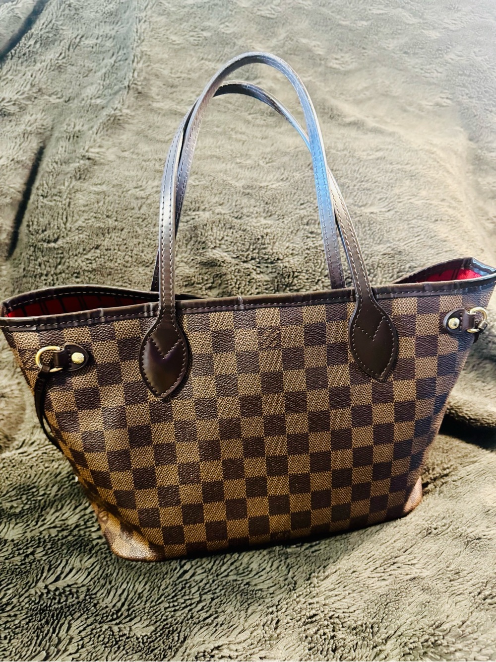 Louis Vuitton Brown Damier Ebene Canvas Tote with Dark Brown Trim